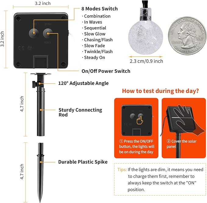 Solar Halloween String Lights Outdoor 60 LED 36 Feet Crystal Globe String Lights with 8 Lighting Modes, Waterproof Solar Powered Patio Lights for Garden Yard Porch Decor (Orange)-VerdiqueGarden