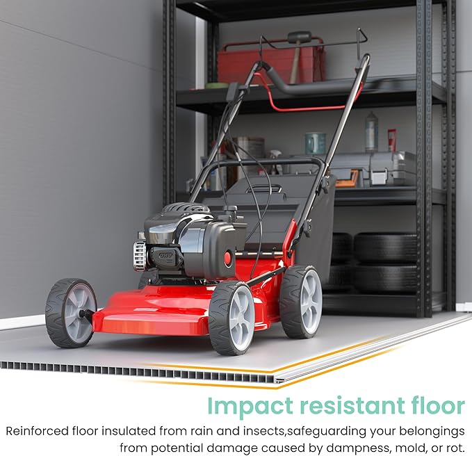 UDPATIO Outdoor Storage Shed 5x3 FT, Plastic Garden Shed for Bike, Garbage Can, Tool, Outside Sheds & Outdoor Resin Shed with Lockable Door for Backyard, Patio, Lawn, Grey & White-VerdiqueGarden