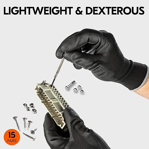 Vgo... 15-Pairs Safety Work Gloves, Gardening Gloves, Polyurethane Coated, Dipping Gloves, Latex Free (Size L, Black, PU2103)-VerdiqueGarden