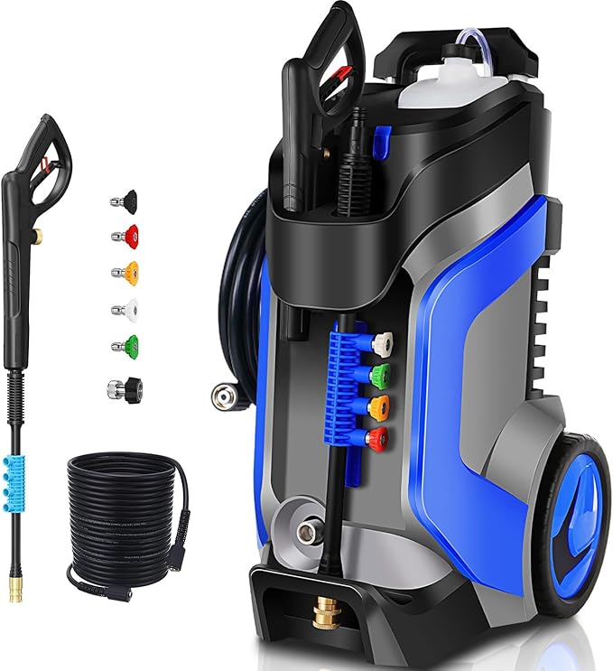 Electric Pressure Washer 5000PSI 4.0GPM Power Washers with M22-14mm Pressure Hose 33FT, Power Sprayers High Pressure with 1/4" QC Compatible Surface Cleaner for Home Cars Driveways, Dblue-VerdiqueGarden