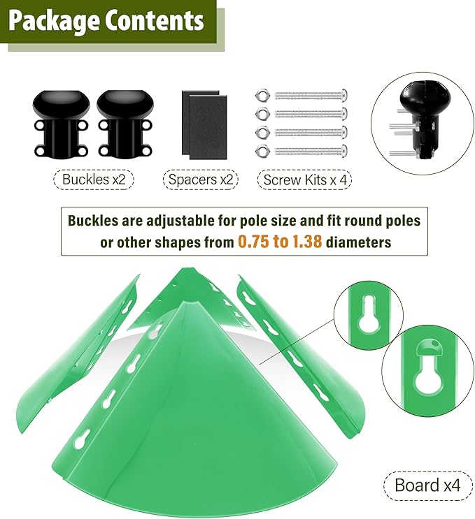 Squirrel Baffle for Bird Feeder Pole, 19-Inch Outdoor Bird Feeder Guard, Squirrel-Proof Birdhouse Baffles, Shepherd's Hook for Outside(LightGreen)-VerdiqueGarden