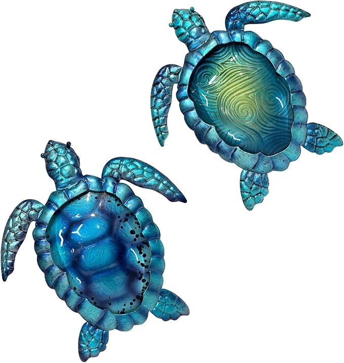 LIFFY Metal Turtle Wall Art Decor Ocean Wall Hanging Coastal Wall Sculptures Beach Theme Wall Decoration for Indoor Outdoor Bathroom Beach Garden Pool (10", 2 pcs)-VerdiqueGarden