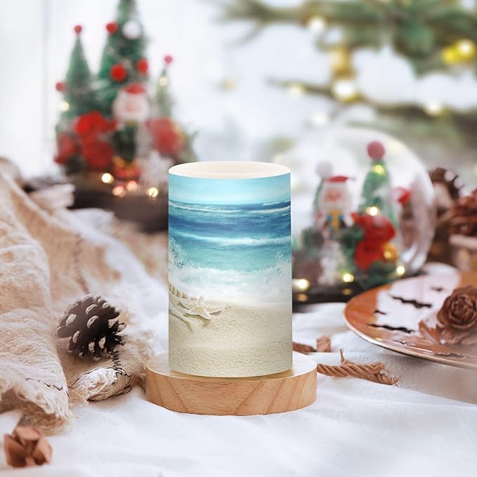 Flickering Flameless Candles, Shells Summer Sandy Beach LED Candles with Remote Timer, Set of 2 Battery Operated Candle for Valentine Wedding Birthday-VerdiqueGarden