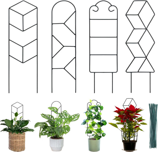 16 Inch Plant Trellis Indoor for Potted Plants 4 Pack Indoor Plant Trellis for Climbing Plants Houseplant Trellis Metal Garden Pot Trellis for Vine Ivy Support(16inch Black)-VerdiqueGarden