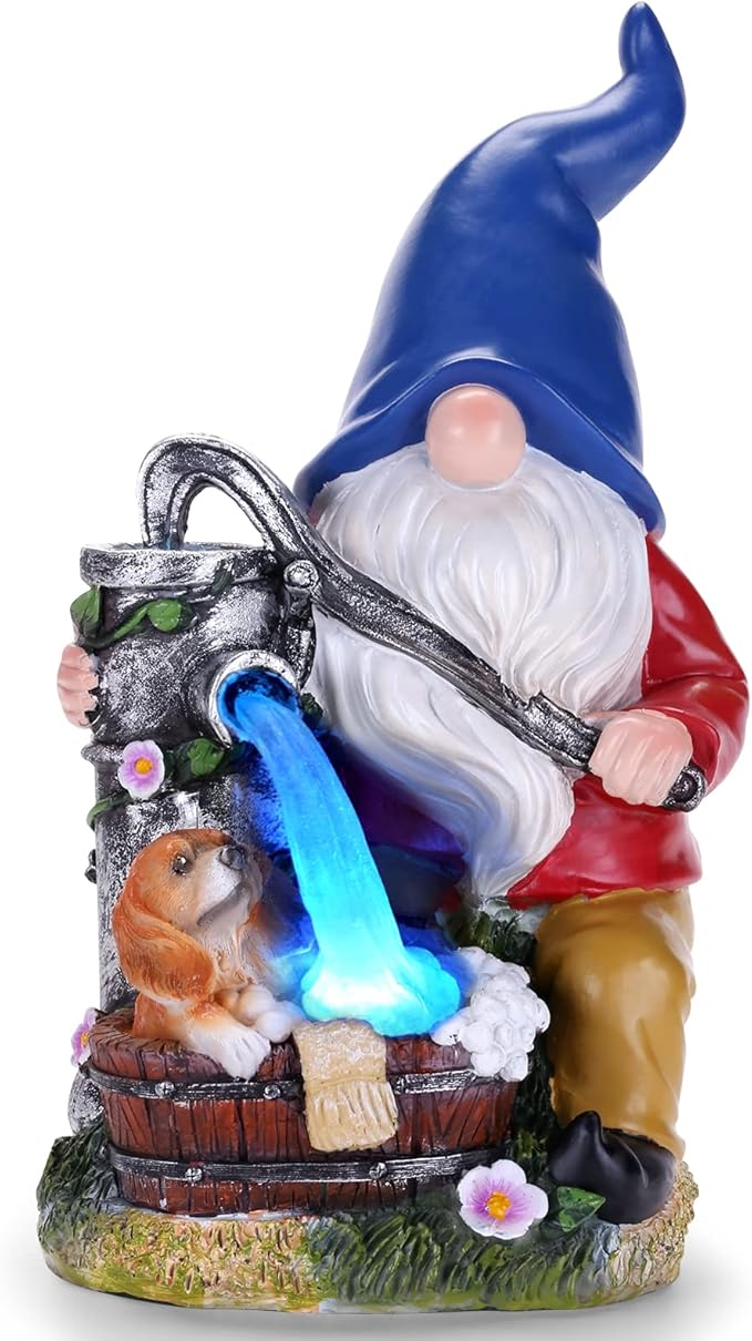 Garden Gnome Statue, Gnome Decoration for Yard with Blue Solar Light, Patio Porch Yard Garden Decor for Outside, Lawn Ornament-VerdiqueGarden