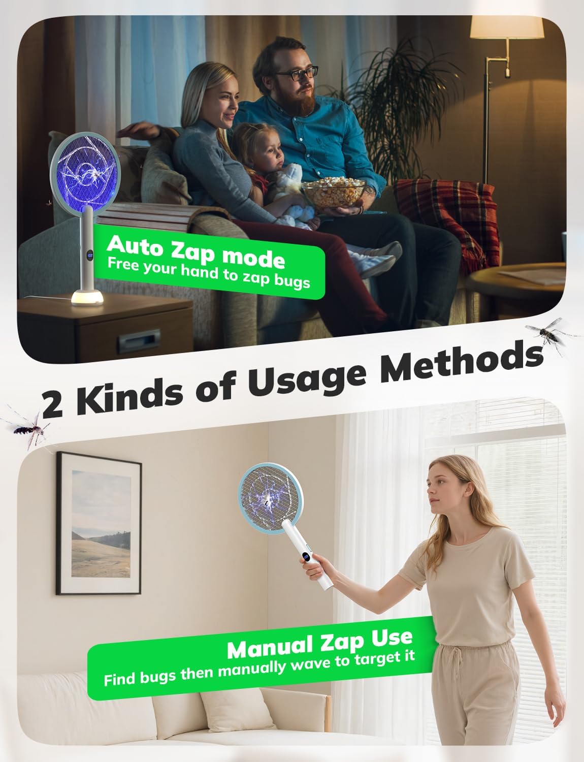 YISSVIC Electric Fly Swatter Bug Zapper Racket 4000V LED Screen Dual Modes Fly Zapper Rechargeable for Indoor Home Office Backyard Patio Camping-VerdiqueGarden