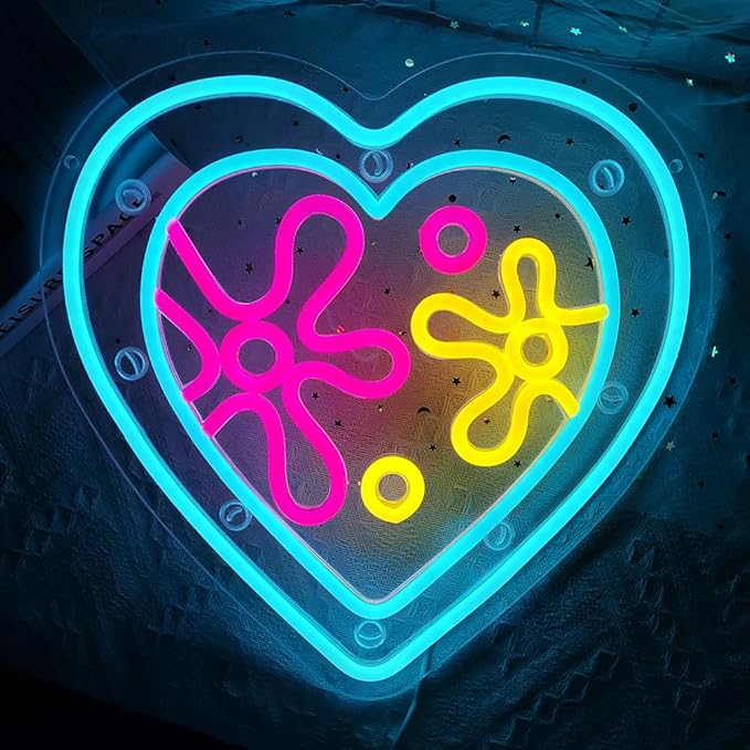 Cartoon Sea Wolrd Neon Lights Ocean World Porthole Neon Signs Heart Shaped Porthole Neon Light Up Sign Led Ocean Neon Sign for Bedroom Birthday Gifts for Kids USB Powered,Size13.5 * 12.5inch(JWD026)-VerdiqueGarden