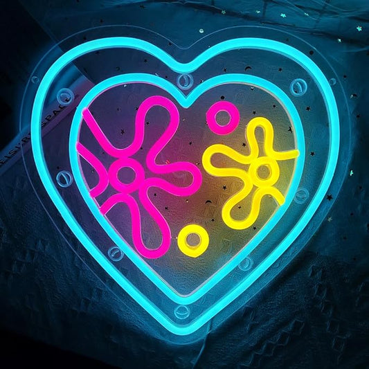 Cartoon Sea Wolrd Neon Lights Ocean World Porthole Neon Signs Heart Shaped Porthole Neon Light Up Sign Led Ocean Neon Sign for Bedroom Birthday Gifts for Kids USB Powered,Size13.5 * 12.5inch(JWD026)-VerdiqueGarden