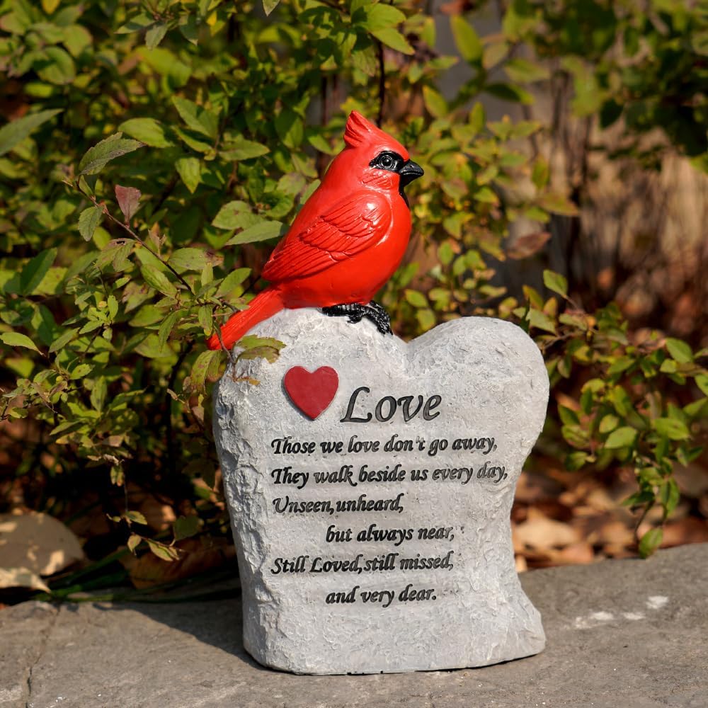 Cardinal Decor Garden Decor,Red Cardinal Memorial Stones for Loved Ones, Cardinal Bird Figurine,Garden Sculptures & Statues, Outdoor Decor for Balcony, Yard, Lawn, Pathway, Walkway-VerdiqueGarden
