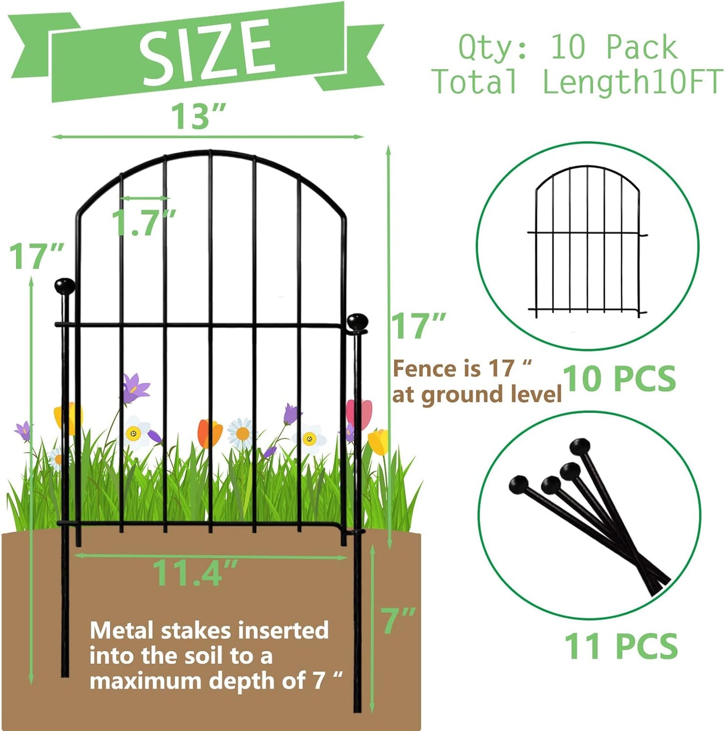 Decorative Garden Fence 17in(H)x13in(W), 26 Pack Rustproof Metal No Dig Fence Animal Barrier for Dog, Arched Flower Bed Edging Ornamental Wire Border Panel Fencing for Yard Patio Outdoor Decor-VerdiqueGarden