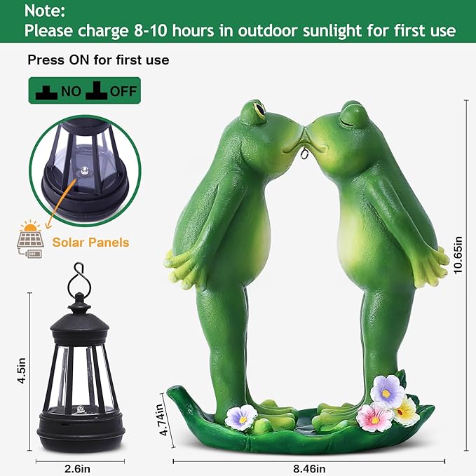 Solar Frogs Statue for Easter Garden Decor Solar Lantern LED Outdoor Decoration Figurines for Porch Patio,Yard,Lawn - Frog Gifts for Women Mom Grandma Wife (Kiss Frog)-VerdiqueGarden