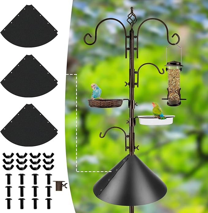 Bird Feeding Station Kit with Squirrel Baffle and Suet Cage Wild Bird Feeder Kit with Mesh Tray, Fruit Hook, and Double W Hook for Attracting Wild Birds-VerdiqueGarden