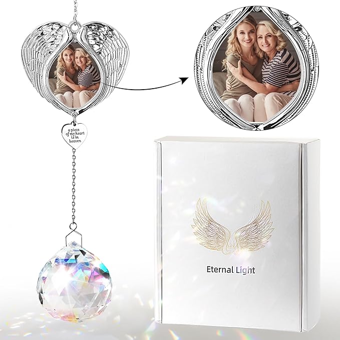 Memorial Gifts for Loss of Loved One, Sympathy Gifts Personalized Memorial Picture Frame Ornament - SunCatcher Crystal Ball, Rainbow Bereavement Gift Ideas for Loss of Mom, Dad, Friend-VerdiqueGarden