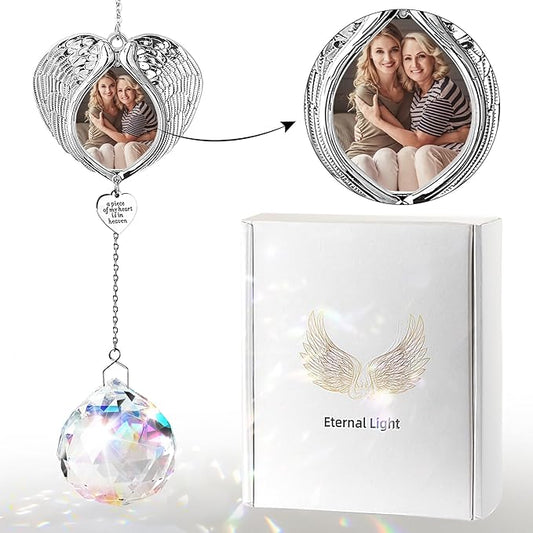 Memorial Gifts for Loss of Loved One, Sympathy Gifts Personalized Memorial Picture Frame Ornament - SunCatcher Crystal Ball, Rainbow Bereavement Gift Ideas for Loss of Mom, Dad, Friend-VerdiqueGarden