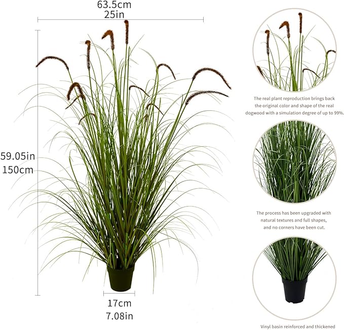 Artificial Plant 5ft(1pack) Tall Artificial Grass Plant,Faux Plants Indoor Home Decorative Artificial Plants & Flowers in Pot Fake Plant, House Plant Indoor-VerdiqueGarden