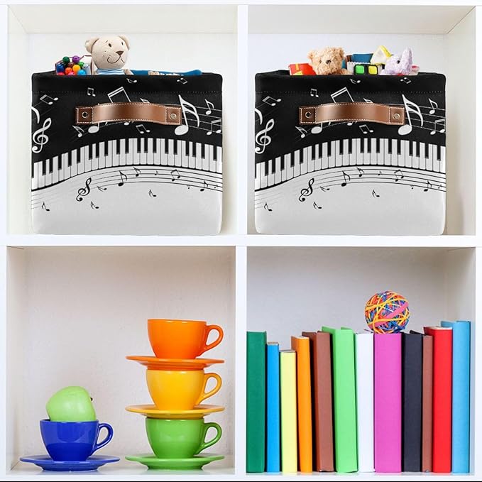 Black White Music Rectangular Storage Basket Organizer Bin Shelf Baskets For Clothes Gifts For Home Office Dorm-VerdiqueGarden