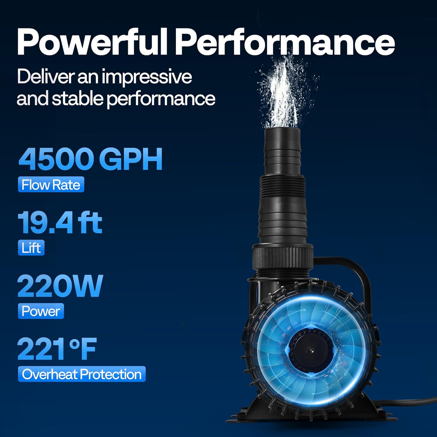 VIVOHOME 220W 4500GPH Submersible Water Pump with 180° Seamless Adjustable Nozzle and Barrier Bag for Koi Pond Waterfall Fountains Fish Tank-VerdiqueGarden