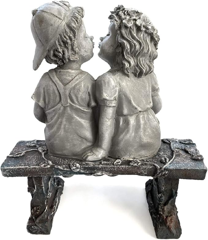 Lily's Home First Kiss Resin Garden Statue, Little Girl and Boy Kissing Yard Miniature Figurine,Small and Exquisite, 9 Inch-VerdiqueGarden