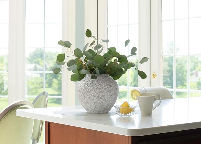 White Ceramic Vase Flower Vase, Big Textured Round Vase for Centerpieces, Kitchen, Living Room, Bedroom Decor Gifts-VerdiqueGarden