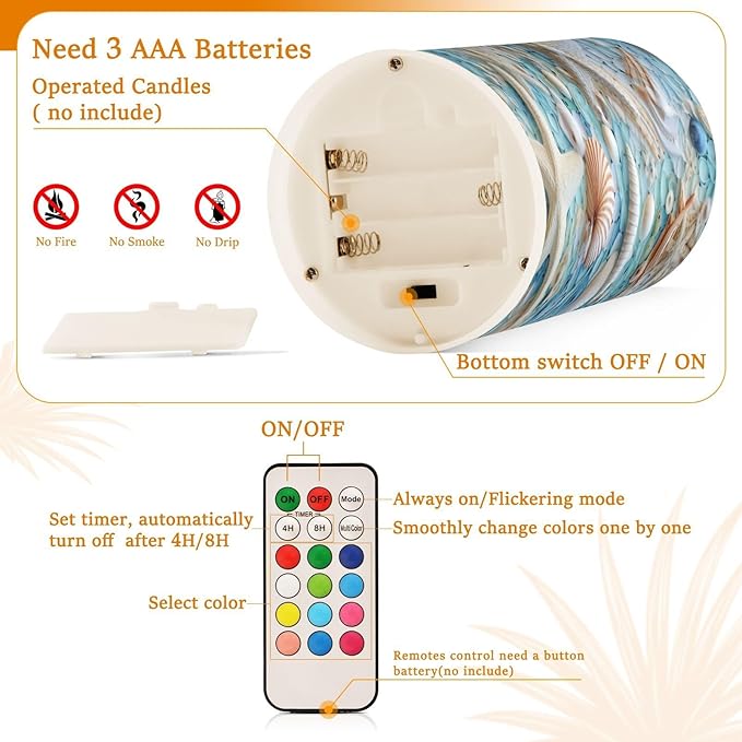 Flickering Flameless Candles, Starfish Seashell LED Candles with Remote Timer, Set of 2 Battery Operated Candle for Valentine Wedding Birthday-VerdiqueGarden