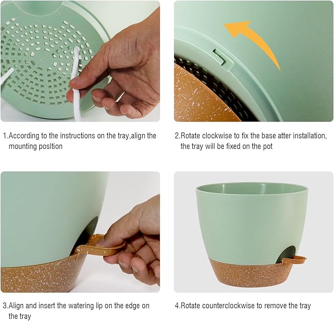 10/9/8 inch Self Watering Pots, Set of 3 Plastic Planters with Mesh Drainage Holes and Deep Reservoir for Indoor Outdoor Garden Plants and Flowers, Green with Brown-VerdiqueGarden