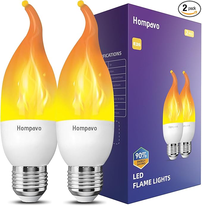 Hompavo Upgraded LED Flame Light Bulbs, 3 Modes Flickering Light Bulbs, E26 Chandelier Base Candle Fire Light Bulb for Halloween Christmas Party Porch Indoor & Outdoor Home Decoration - 2 Pack-VerdiqueGarden