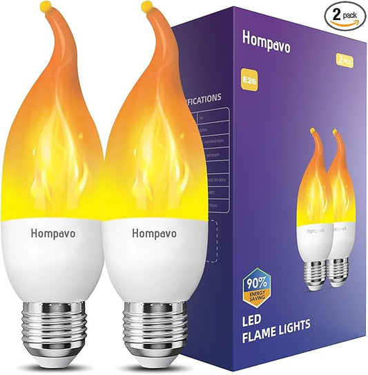 Hompavo Upgraded LED Flame Light Bulbs, 3 Modes Flickering Light Bulbs, E26 Chandelier Base Candle Fire Light Bulb for Halloween Christmas Party Porch Indoor & Outdoor Home Decoration - 2 Pack-VerdiqueGarden
