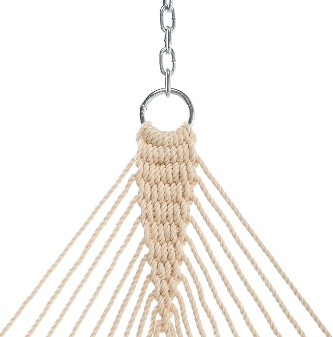 Hatteras Hammocks Deluxe Oatmeal Duracord Rope Hammock with Free Extension Chains & Tree Hooks, Handcrafted in The USA, 450 LB Weight Capacity, 13 ft. x 60 in-VerdiqueGarden
