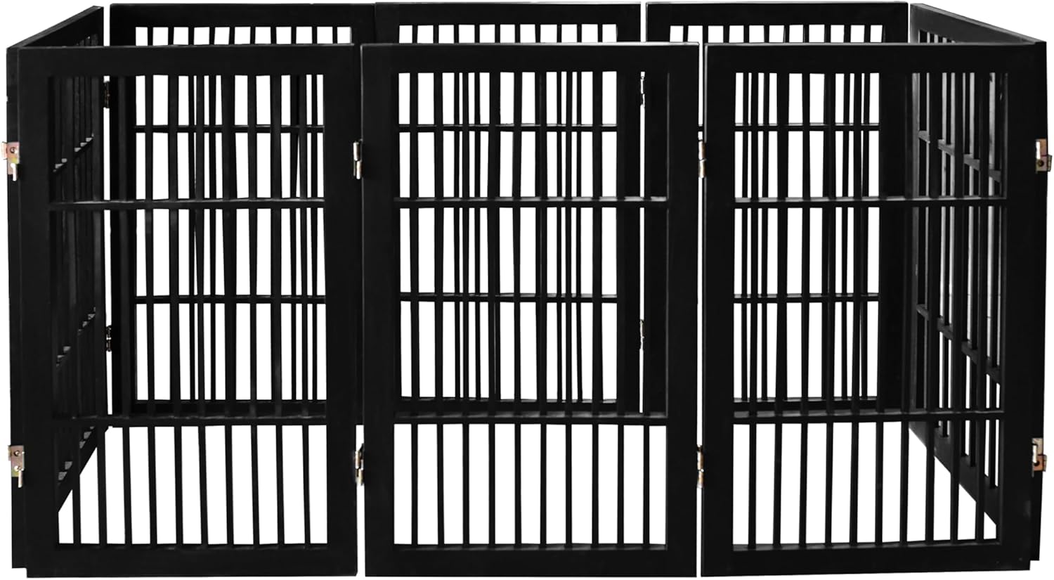 Pet Dog Gate Strong and Durable Freestanding Folding Acacia Hardwood Portable Wooden Fence Indoors or Outdoors by Urnporium (Black Pet Gate, 8 Panel 30" Tall)-VerdiqueGarden