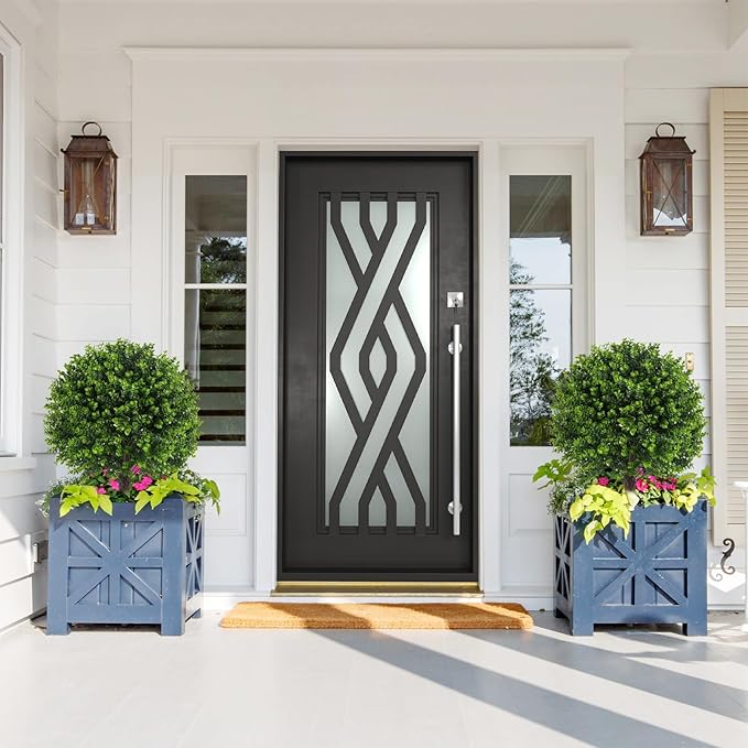 Artificial Boxwood Topiary Outdoor Plants with Spike, 2 Pack Faux Bushes UV Resistant Fake Shrubs for Front Porch Décor-VerdiqueGarden