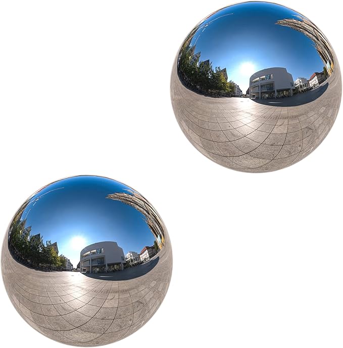 Nerien Gazing Ball, 3.9" Stainless Steel Garden Mirror Globe, Polished Ornament Sphere, Hollow Floating Reflective Hemisphere, for Home Outdoor Pond Housewarming Swimming Pool Decoration, Silver, 2pcs-VerdiqueGarden