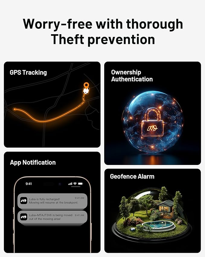 LUBA 2 AWD 3000X Robot Lawn Mower with 4G, Reception 0.75 Acre, Max. 0.89 Acre, All-Wheel-Drive for 80% Slope, UltraSense AI Vision & RTK Automatic Edge Mapping, 1.0"-2.7" Cutting Height-VerdiqueGarden