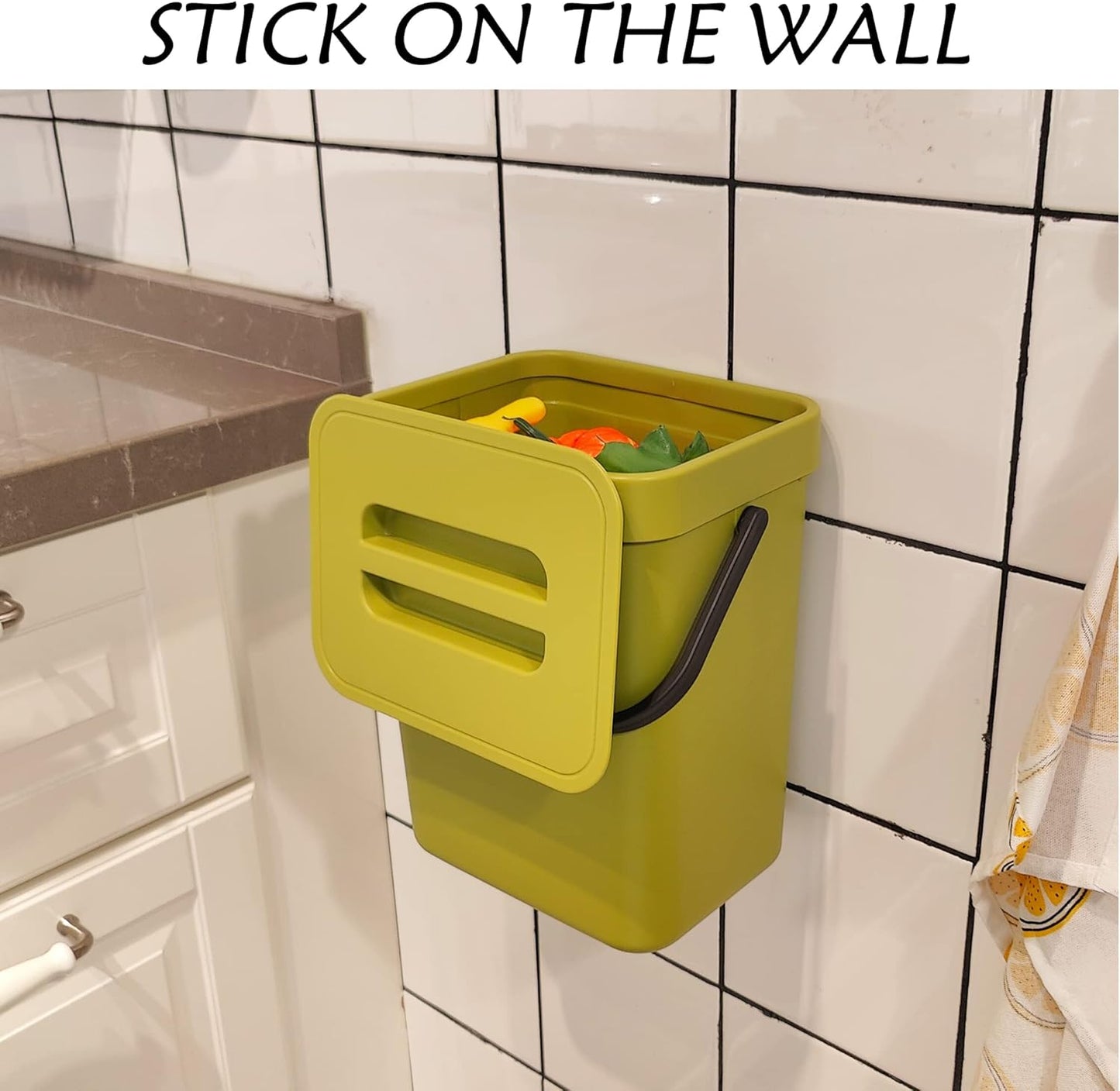 stonespace Small Kitchen Trash Can with Lid, Compost Bin Indoor Kitchen Sealed, Under Sink Trash Can, 5 L/1.3 Gallon Plastic Trash Bin, Green-VerdiqueGarden