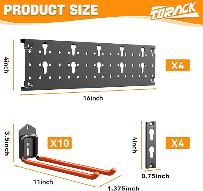TORACK Garden Tool Organizer Wall Mount, Garage Folding Chair Storage Rack, Tools Rack for Shovels, Rakes, Broom, Ladders, Hooks for Keyhole Style Shelving Unit-VerdiqueGarden