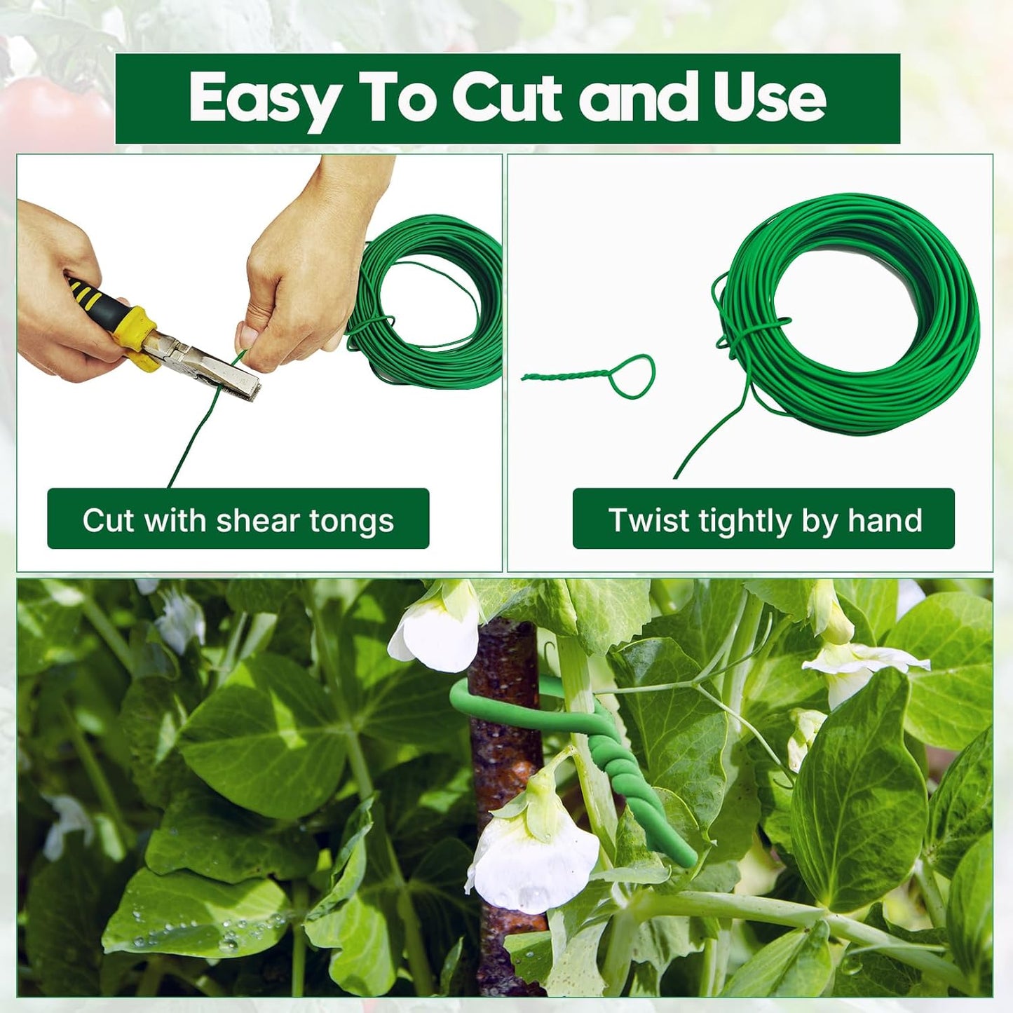 100 Feet Green Soft Plant Tie - 2.5mm Flexible Twist Garden Wire for Climbing Plants, Tomatoes, Bonsai & Office/Home Organizing-VerdiqueGarden