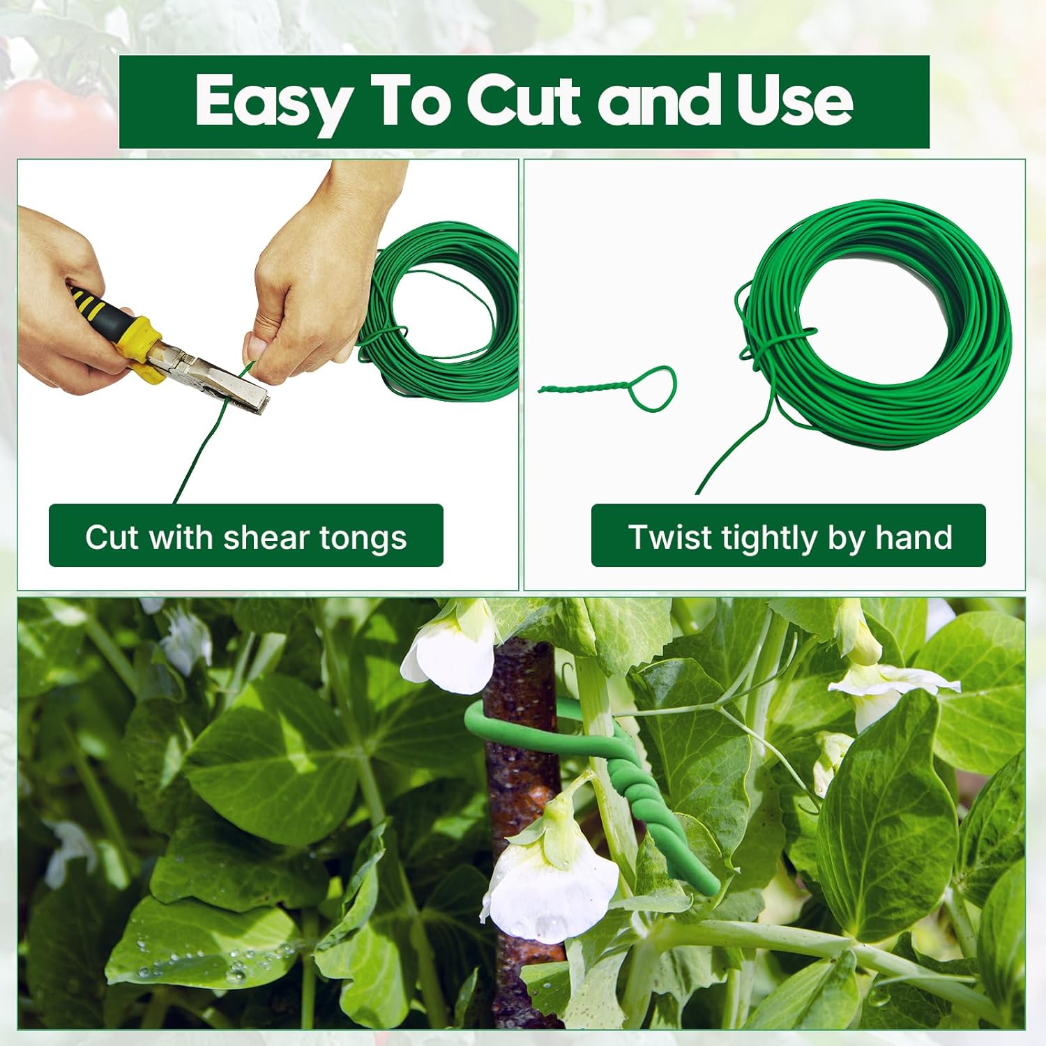 100 Feet Green Soft Plant Tie - 2.5mm Flexible Twist Garden Wire for Climbing Plants, Tomatoes, Bonsai & Office/Home Organizing-VerdiqueGarden