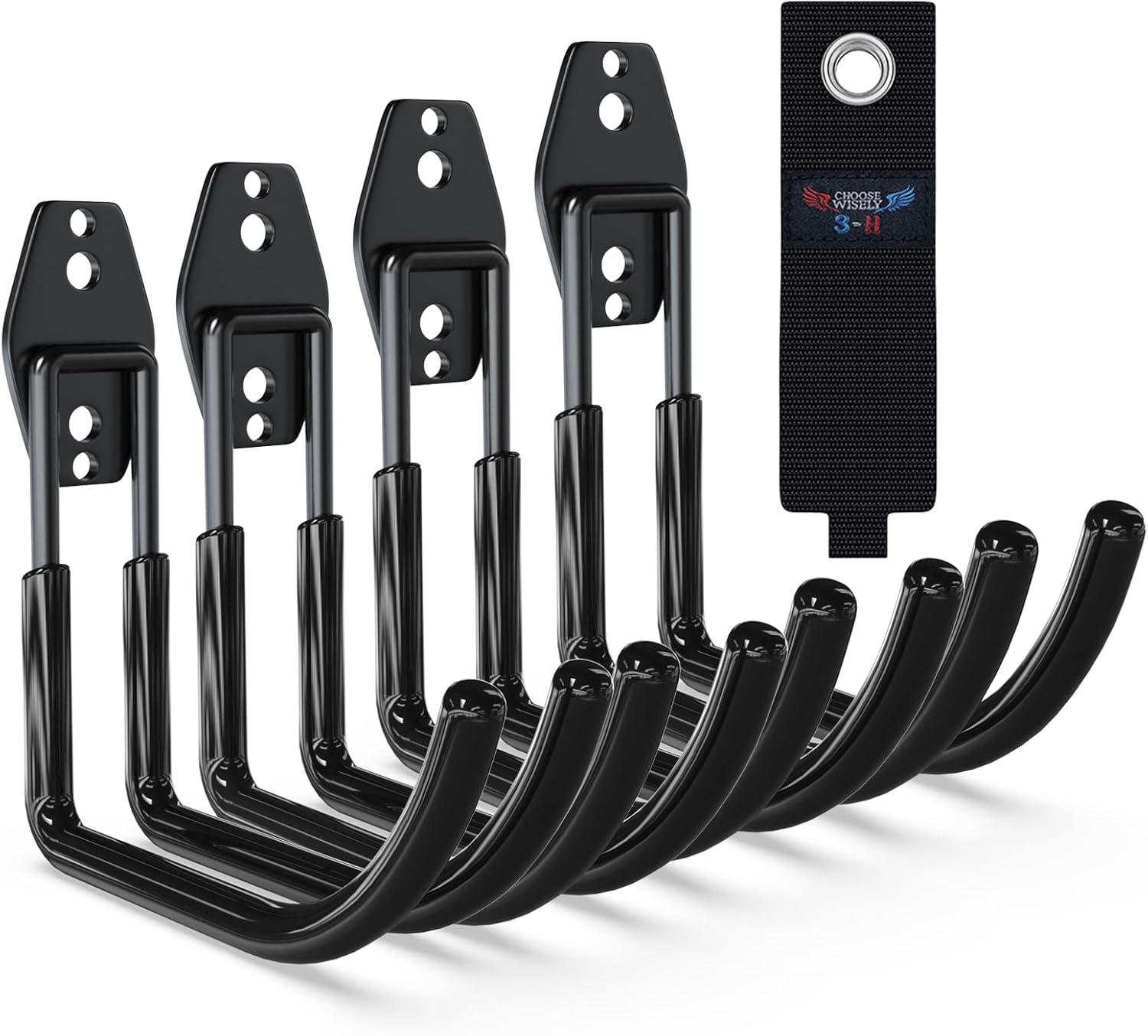 3-H Large Garden Hose Holder Wall Mount 4 Pack,Solid Steel Hose Hanger,Water Hose Holders for Outside,Perfect for Hanging Outdoor Air Hose,Ropes,Pipes,Garden Tools,Ladders,Bikes,Bulk Items(Black)-VerdiqueGarden