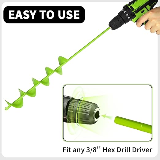 TCBWFY 3x24 Inch Auger Drill Bit for Planting,Easy Planter Garden Auger for Bulbs, Bedding Plants & Post Holes - Compatible with 3/8" Hex Drive-VerdiqueGarden