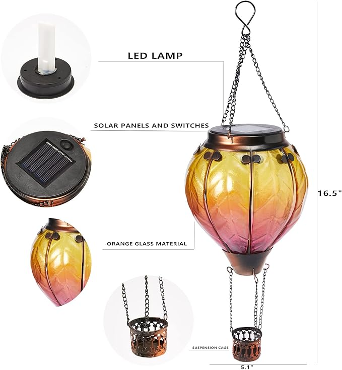 Hot Air Balloon Solar Lantern with Flickering Flame Hanging Solar Lights Outdoor Waterproof Lanterns for Garden Patio Yard Party Decoration-VerdiqueGarden