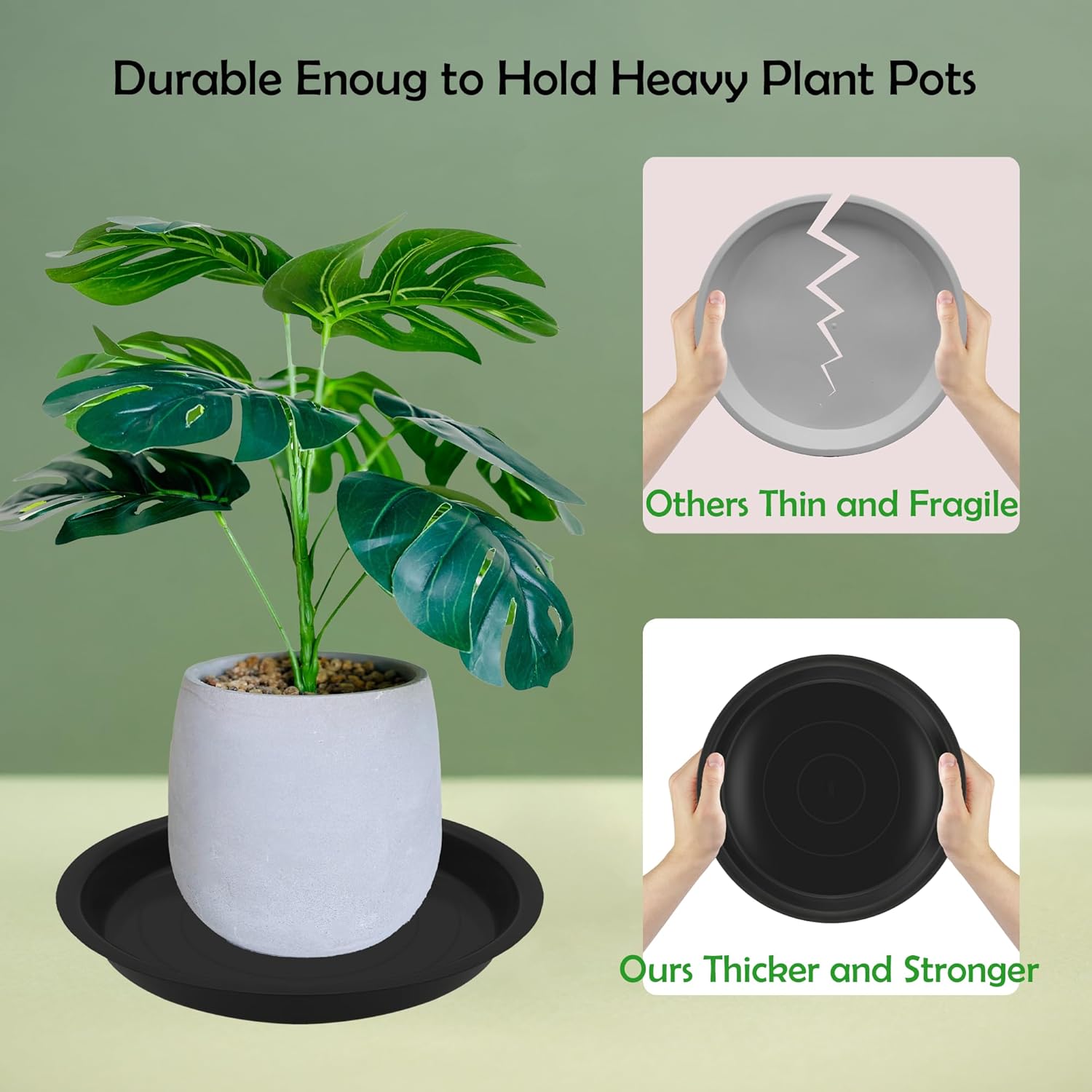 12 Pack 12 Inch Round Plant Saucers for Less 9.8 Inch Pot Indoors Outdoors Plant Trays for Pots Planter Saucer Plastic Plant Drip Tray Planter Water Tray for Potted Plants (Black, 12"(12pcs))-VerdiqueGarden
