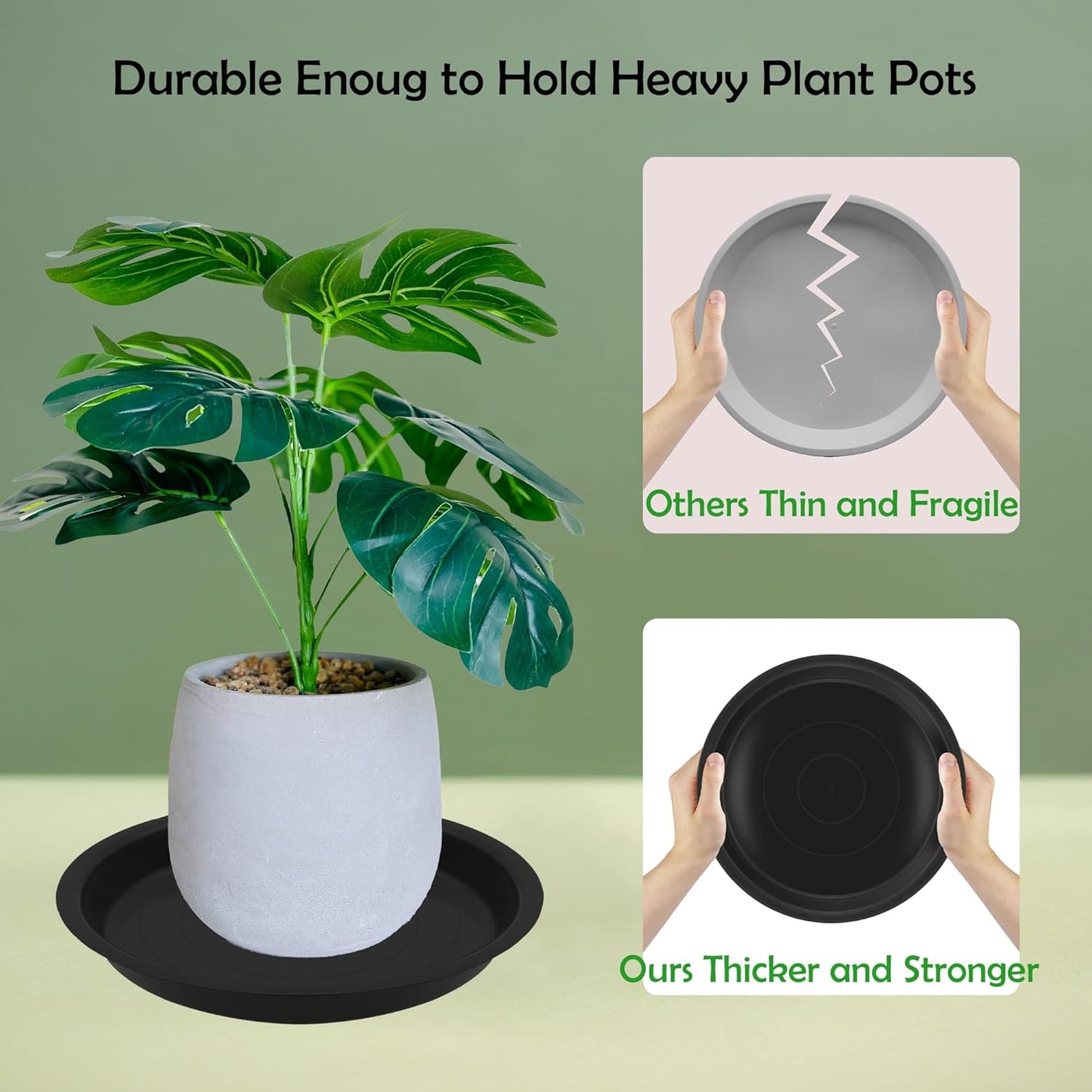 12 Pack 10 Inch Round Plant Saucers for Less 8.4 Inch Pot Indoors Outdoors Plant Trays for Pots Planter Saucer Plastic Plant Drip Tray Planter Water Tray for Potted Plants(Black, 10"(12pcs))-VerdiqueGarden