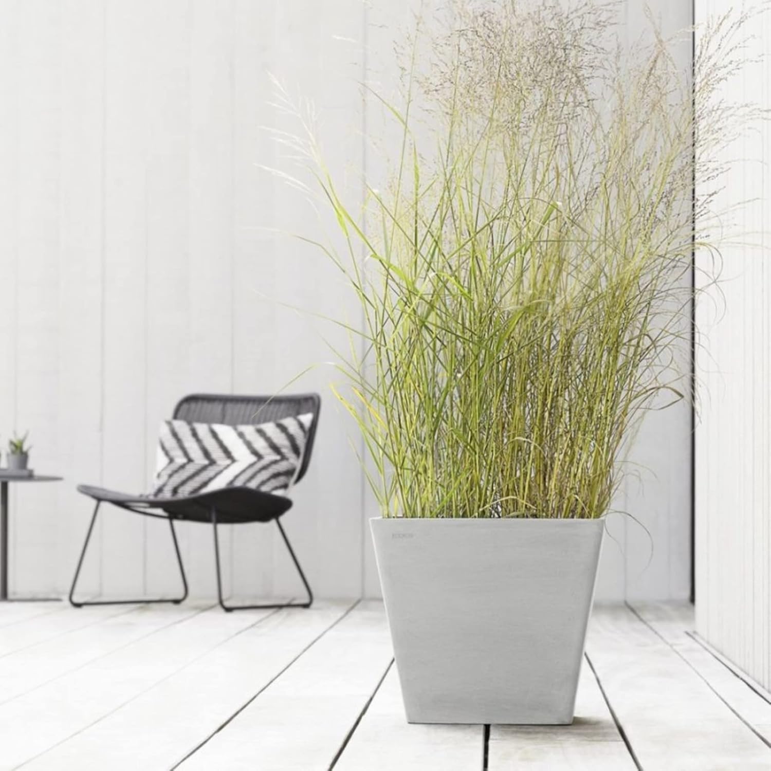 Ecopots Rotterdam Durable Modern Square Indoor/Outdoor Recycled-Based Composite Flower Planter, White Grey, 8"-VerdiqueGarden
