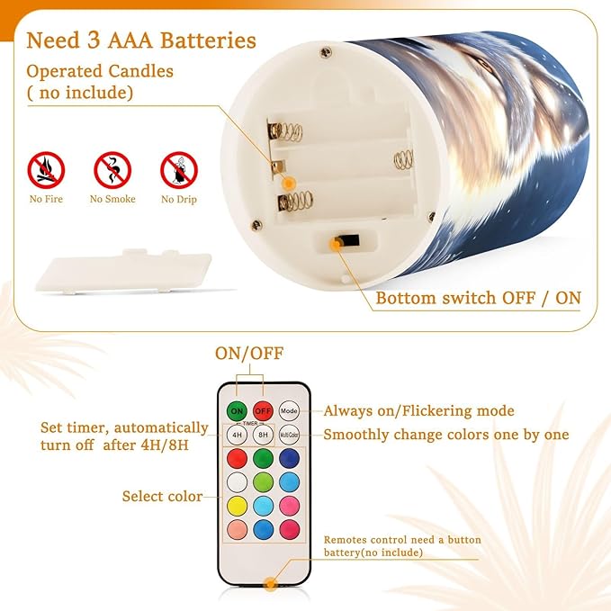 Flickering Flameless Candles, Wolf Snowy LED Candles with Remote Timer, Set of 2 Battery Operated Candle for Valentine Wedding Birthday-VerdiqueGarden