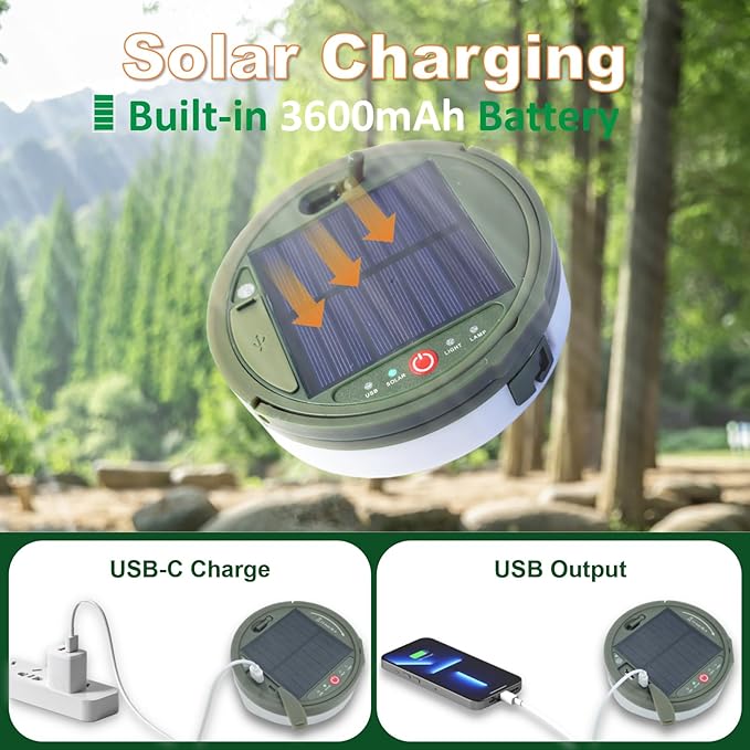 Solar Camping String Lights, 39.4FT Portable Waterproof Camping Light with 8 Lighting Modes, Solar Powered and USB Rechargeable Tent Lantern with Remote Control for Camping, Yard, Garden and Hiking-VerdiqueGarden