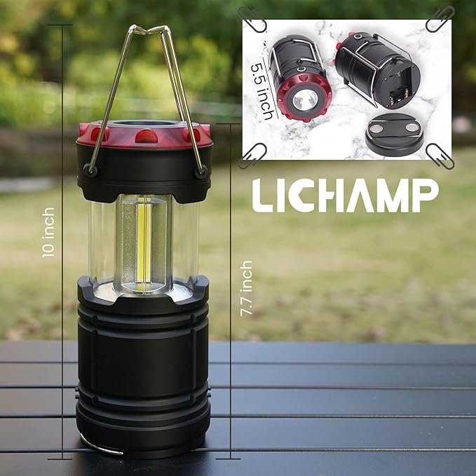 Lichamp 4 Pack Lantern Camping Essentials Lights, Battery Powered Collapsible Lanterns Flashlights with Red Strobe/SOS, Magnetic Base, for Power Outages, Hurricane, Tent Lights for Emergency-VerdiqueGarden