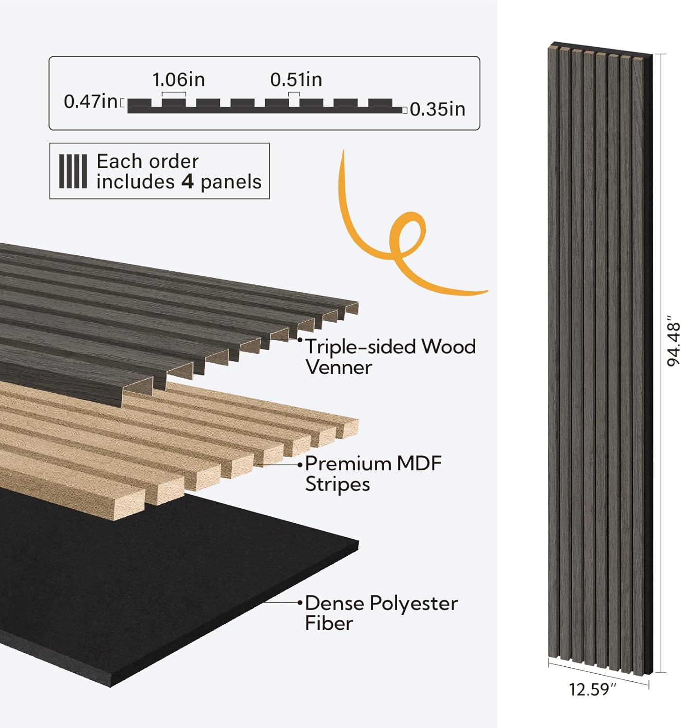 Olanglab Wood Slat Wall Panels 4 Pack, Wooden Acoustic Wall Panels, 94.5"x12.6" Each 3D Wall Panels for Interior Wall Decor (Black-Extendo Trio)-VerdiqueGarden