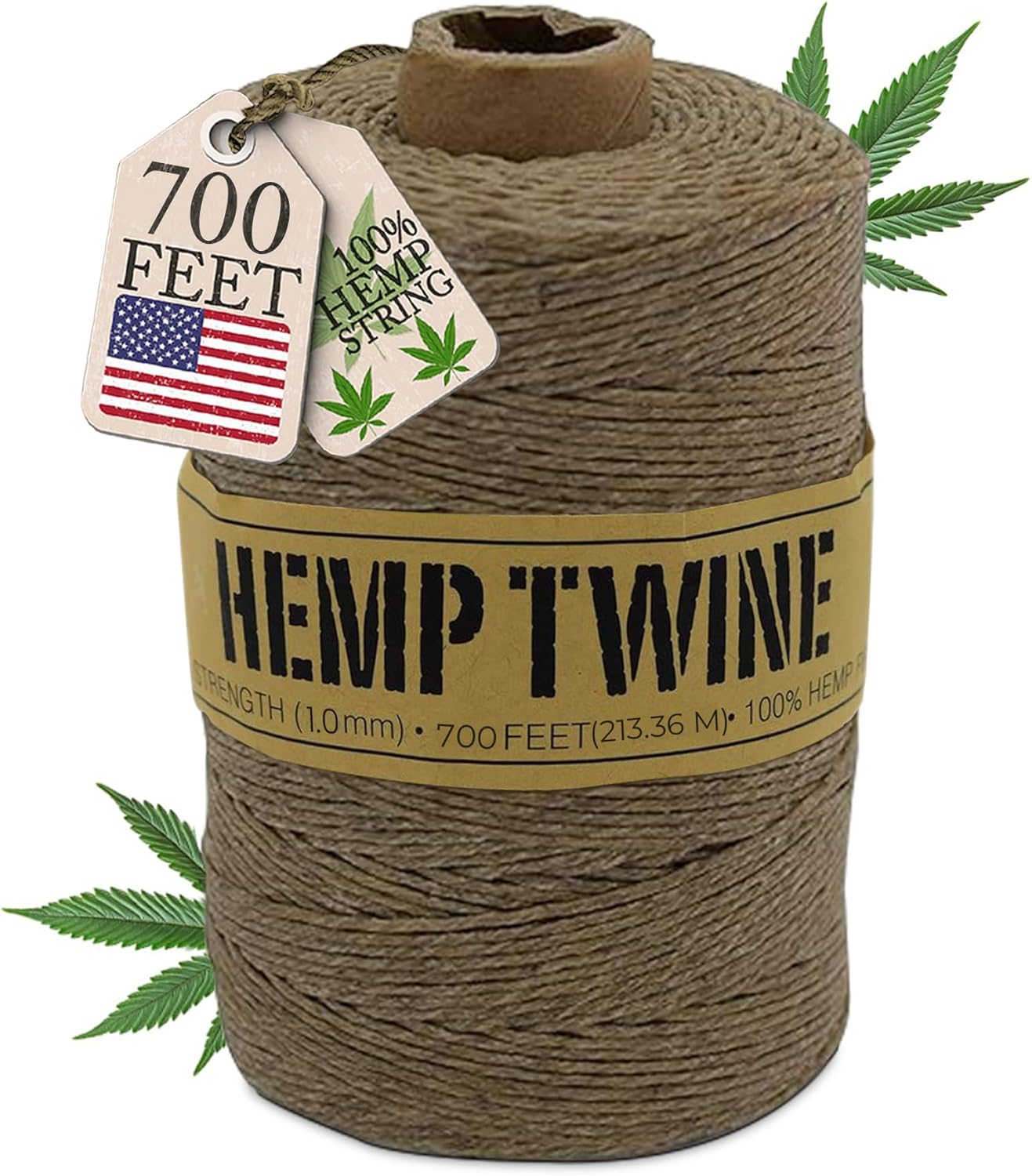 Hemp Twine for Gardening - Twine for Crafts - Organic Natural Hemp String for Wick + Lighter - Strong Durable Cord for Decoration + Macrame - 1MM Waxed 300G/700 Ft. - 20 lb. Test Strength - Natural-VerdiqueGarden