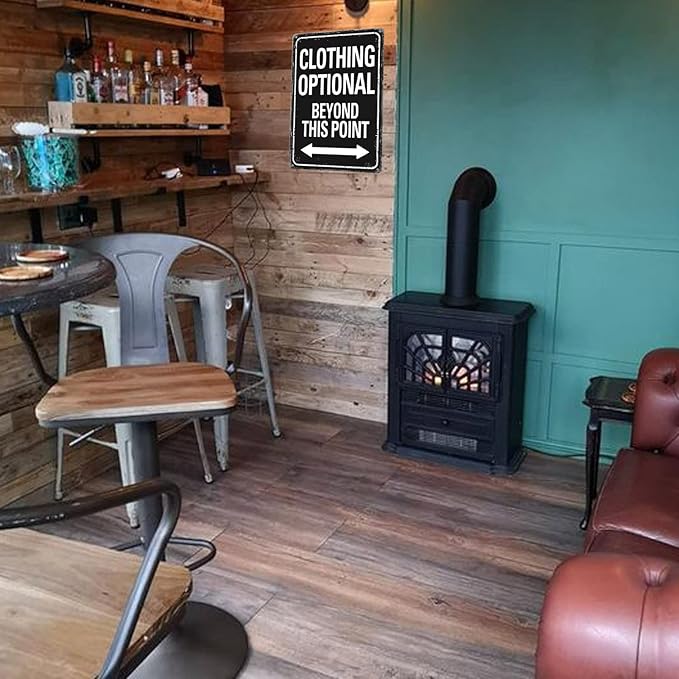 Clothing Optional Beyond This Point Sign Vintage Metal Tin Signs Man Cave Decor Bar Signs Wall Decor For Room Gifts For Men Black Sign 12 X 8 Inch-VerdiqueGarden