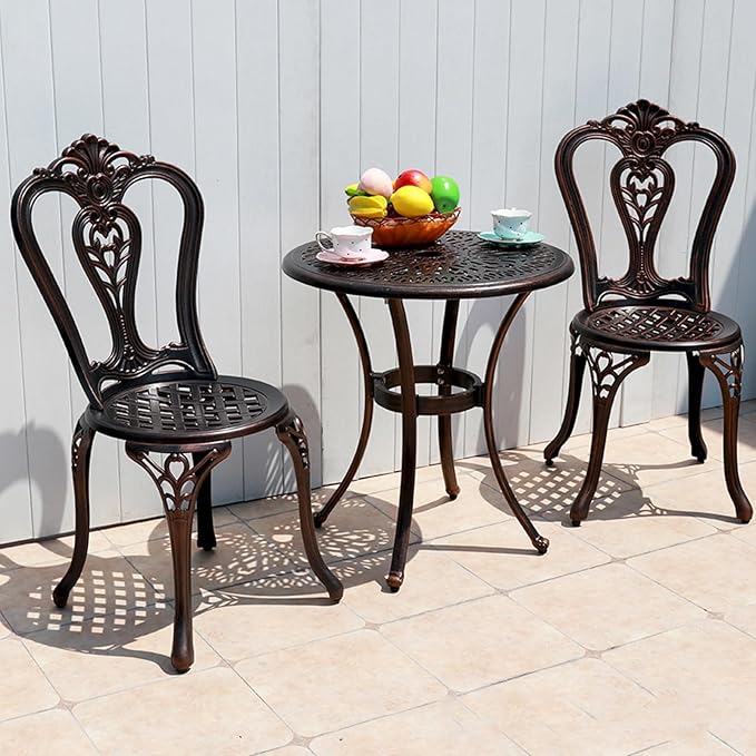 Outdoor Dining Chair Cast Aluminum Patio Chairs Set of 2 All-Weather Patio Dining Chair with Adjustable Feet for Backyard Garden (Crown Chair)-VerdiqueGarden