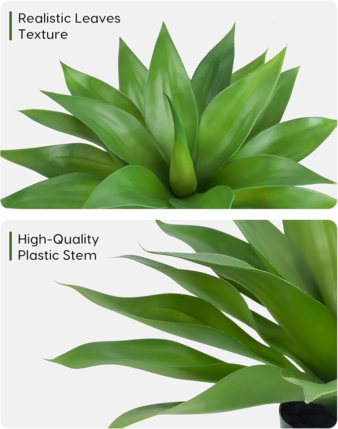Velener Fake Agave with Black Pot, Artificial Plant Outdoor Agave - Fake Plants for Indoor and Outdoor Decor(16 Inch)-VerdiqueGarden